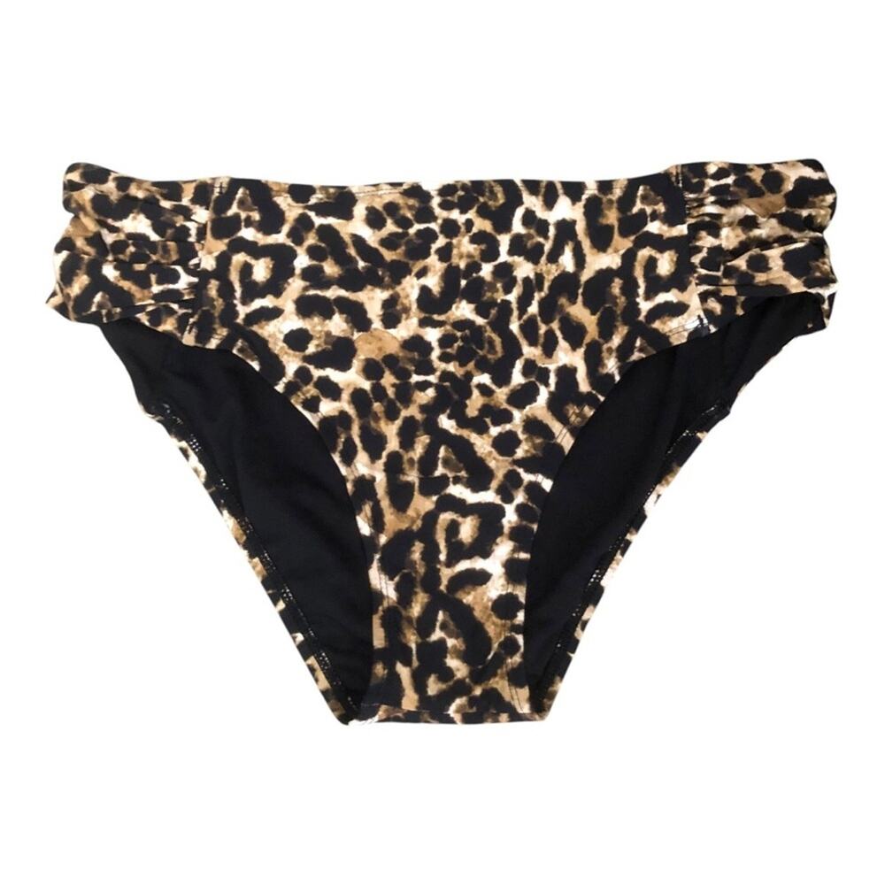 Alex Marie NWT Leopard Print Side Shirred Bikini Bottom XL High Cut Full Coverag